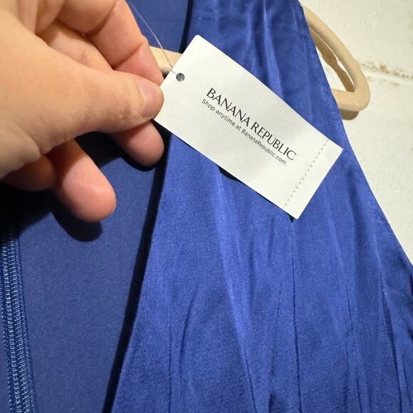 Banana Republic NWT Blue Satin Rayon Ruffle High Low Dress Women’s Size 10 - Picture 4 of 8